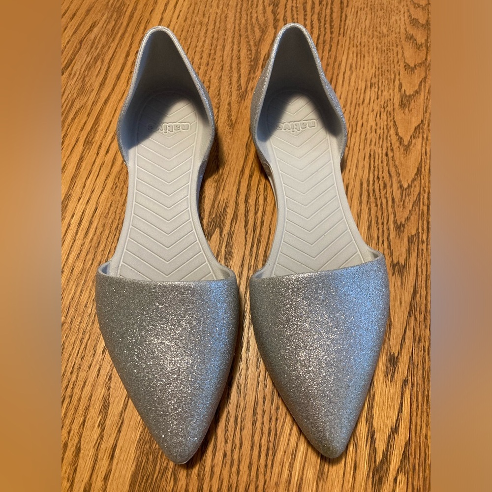 Native Audrey Silver Glitter Sparkle Women's Slip On Flats Shoes